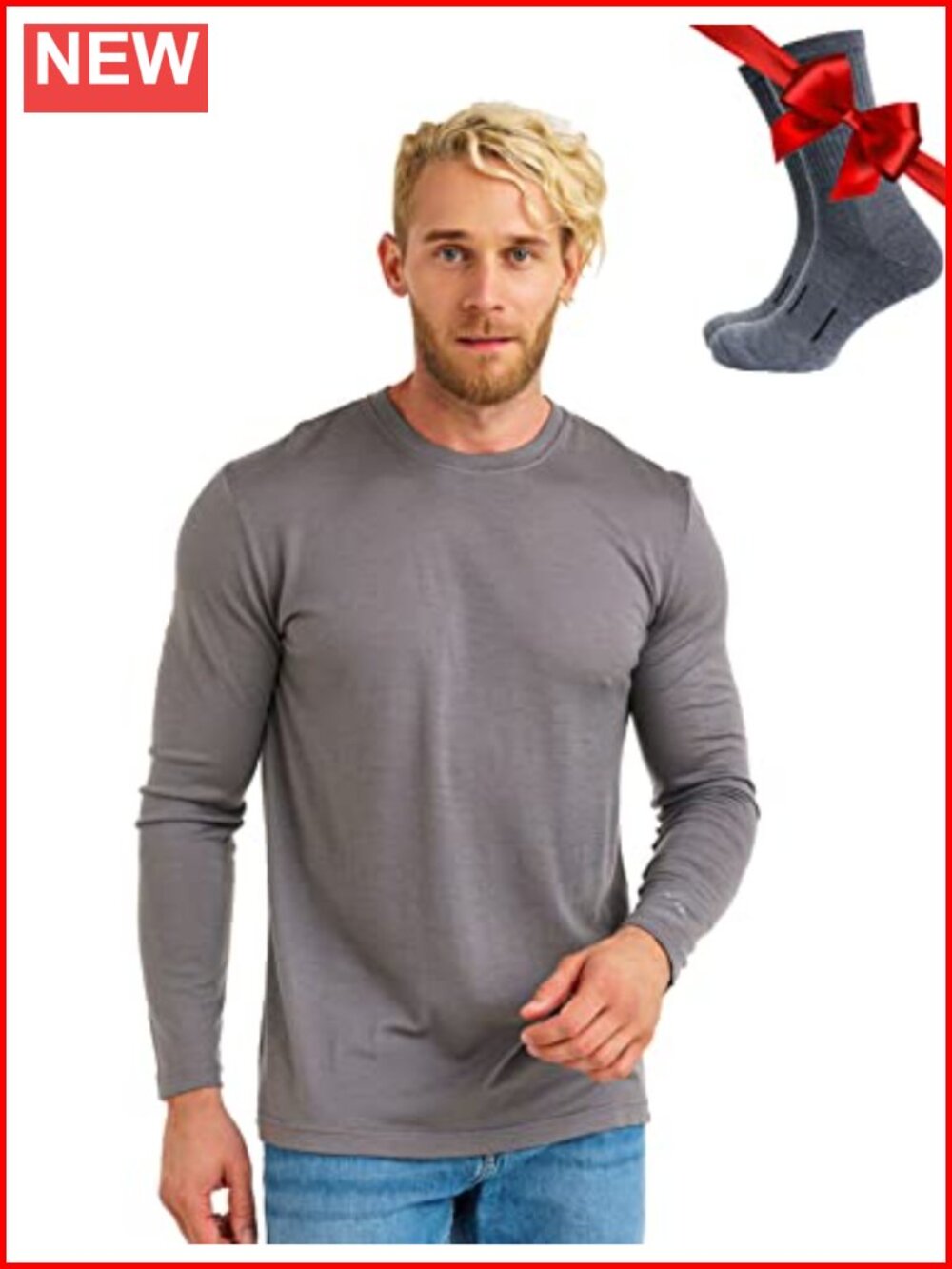 100% Merino Wool Base Layer Mens Long Sleeve Thermal Shirt